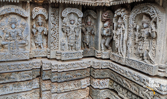 (L to R) Vishnu seated in Padmasana holding bowl of sweets in right and kalasa in left hand, Hari, Hanuman, Lakshmana, Kothandarama