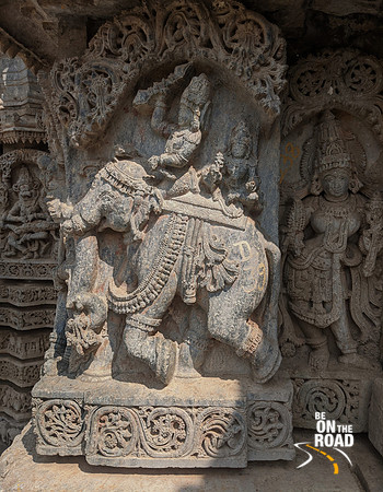 Indra and Shachi on Airavat at Lakshmi Narasimha Temple, Javagal