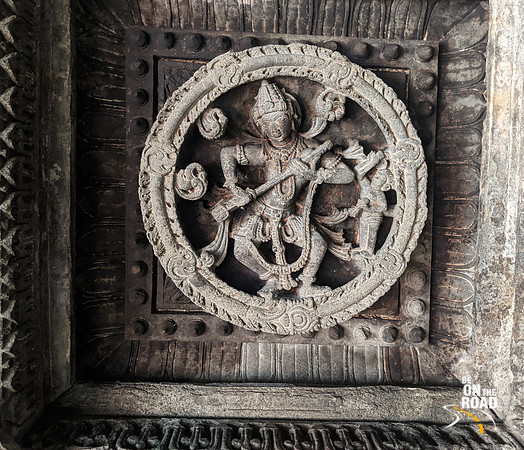 Lord Shiva playing his Rudra veena carved on the ceiling of Doddagaddavalli Lakshmi Devi temple
