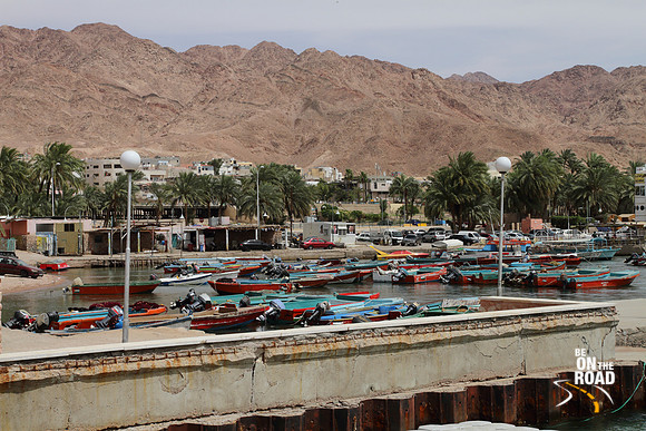 Boats moored at Aqaba Harbour, Jordan