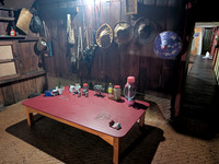 Traditional hats on display at a Idu Mishmi home in Anini, Arunachal Pradesh