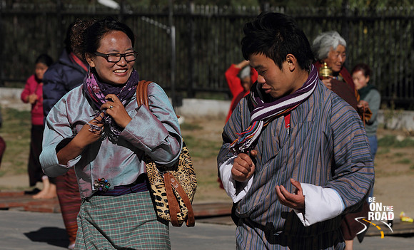 Bhutanese couple share at laugh at Memorial Choerten, Thimphu