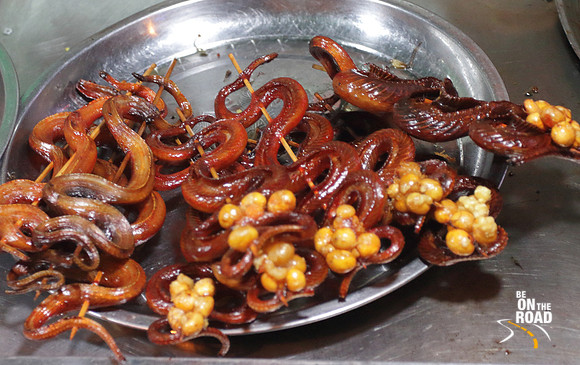 Roasted Baby Snakes at the riverfront in Phnom Penh, Cambodia