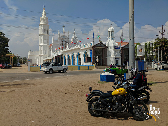 Pitstop in front of Basilica of our Lady of Snows, Tuticorin