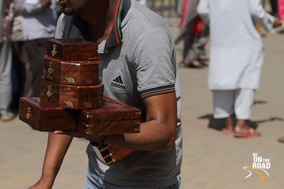 Wooden souvenirs being sold in front of Mysore Palace, Mysore, Karnataka