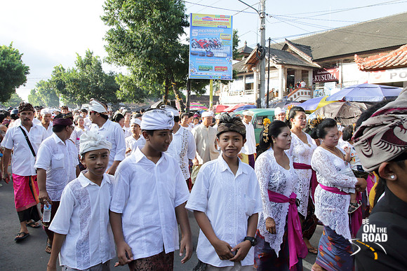 Smiling Balinese boys at a temple procession in Ubud