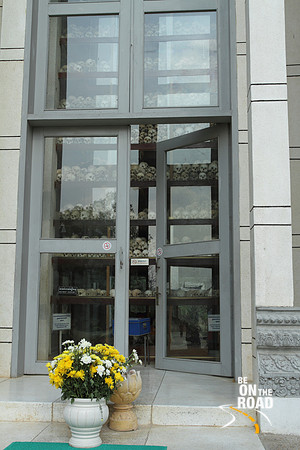 Skulls of people killed by the Khmer Rouge preserved at the Genocide center